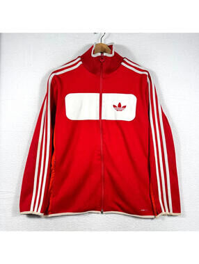 Y2K Adidas Mens Large Red Track Jacket Trefoil Retro Jersey Full Zip Athletic